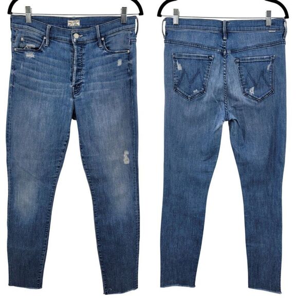 MOTHER Denim - Mother The Stunner Ankle Step Fray Jeans Medium Wash Size 29 Button Fly Stretch